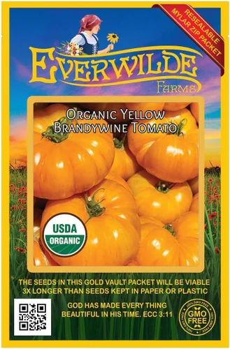 Vista 4 de Everwilde Farms - Semillas de tomate tradicionales de brandywine amarillo orgánico de 1 onza - Paquete Gold Vault