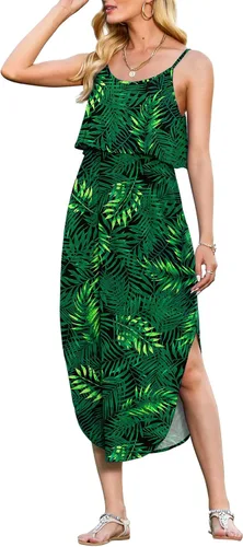 Vista 18 de LILBETTER Vestido midi de playa casual de verano para mujer con tiras ajustables y divididas 01 Negro