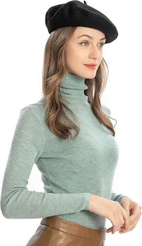 Vista 3 de ZLYC - Boina francesa de lana unicolor para mujeres y niñas