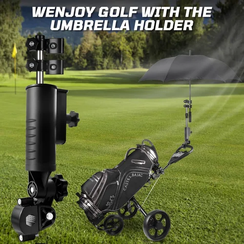 Vista 8 de iLSKW Soporte de paraguas para carrito de golf resistente, diseño resistente al viento, base de aleación de aluminio con ajuste de 180 grados