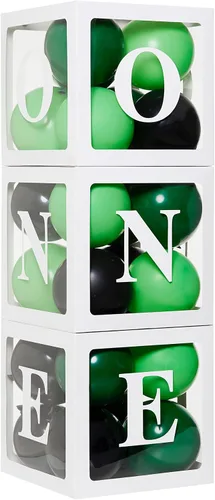 Vista 6 de Cajas de Globos de Primer Cumpleaños 'ONE' para 1 Año CON 24 Globos - Decoraciones de Primer Cumpleaños para Bebé Bloques de Cubo Transparente