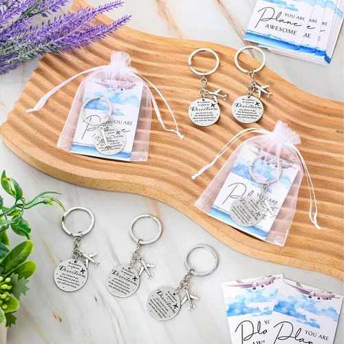 Vista 4 de Tondiamo Flight Attendant Gifts Bulk Airplane Keychain with Thank You Cards for Travel Adventure Party Favor Holiday Gift