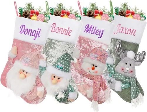 Vista 11 de Medias de Navidad personalizadas, 18 medias de Navidad grandes y coloridas para niños, medias grandes de piel sintética personalizadas, medias