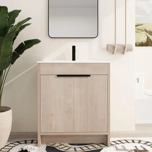 Vista 13 de Malwee Tocador de baño independiente de 24 pulgadas con lavabo, tocador de baño de pie de 24'', tocador moderno con 2 puertas y encimera de lavabo