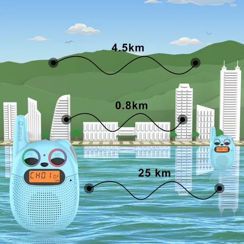 Vista 4 de Qniglo Walkie Talkies para niños recargables, paquete de 2 unidades, juguetes de regalo de Navidad y cumpleaños para niños de 3 a 12 años