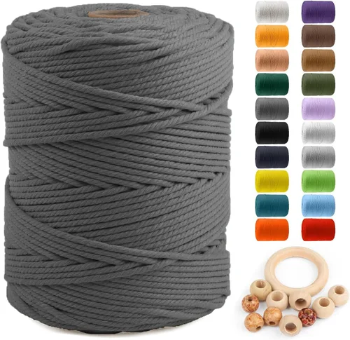 Vista 36 de ZUEXT Cordón de algodón para macramé de 4 mm x 500 m, ZUEXT Cordones trenzados naturales hechos a mano en verde manzana de 4 hebras, cuerda de lana