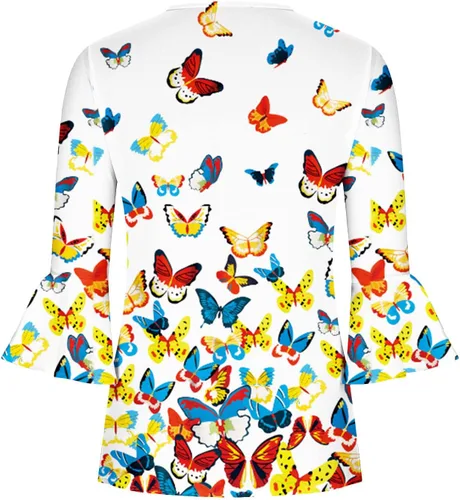Vista 42 de Ceboyel Blusa tipo túnica con estampado floral para mujer, con botones, estilo Henley, con manga de codo, casual, trajes de moda para mujer