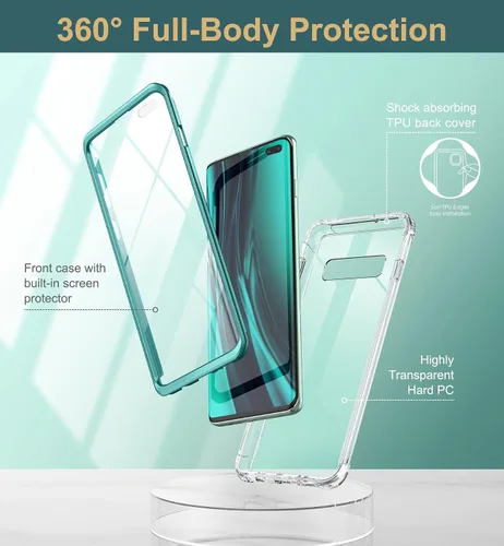 Vista 4 de SURITCH Funda transparente para Samsung Galaxy S10 Plus (solo 6.4 pulgadas), [protector de pantalla integrado] protección de cuerpo completo a Verde