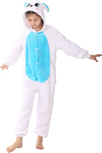 Vista 3 de WOYASIM Disfraz de conejo de franela para niños, disfraz de animal para niñas y niños, Halloween, conejo de Pascua