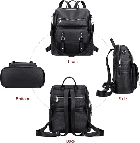 Vista 4 de Over Earth Mochila de cuero para mujer, bolso bandolera de moda para mujer, Negro