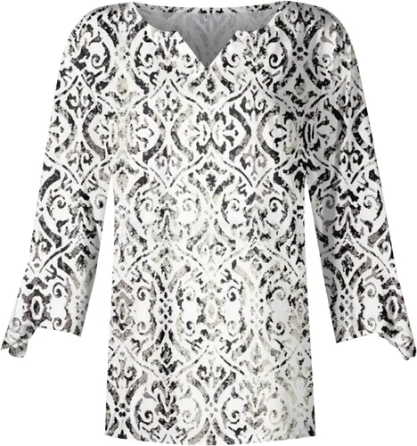 Vista 3 de Lindas camisetas de otoño para mujer, blusas sueltas casuales con cuello en V estampadas, blusas de manga 34