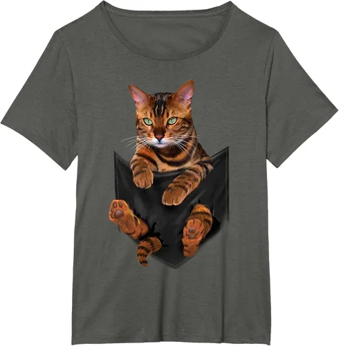 Vista 87 de Camiseta de bolsillo con estampado de tigre y gato Negro