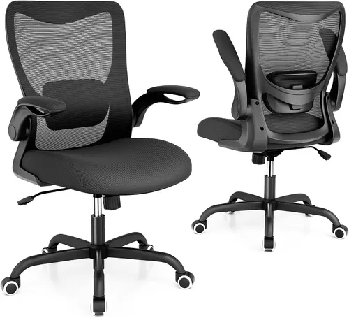Vista 8 de MUXX.STIL Silla de oficina, silla de escritorio ergonómica con soporte lumbar ajustable y reposabrazos abatibles, silla de computadora de malla
