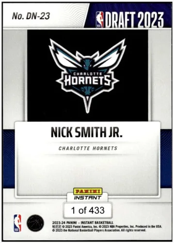 Vista 2 de NICK SMITH JR RC 2023-24 Panini Instant Draft Night ROOKIE /433#DN23 Hornets NM+-MT+ NBA Basketball