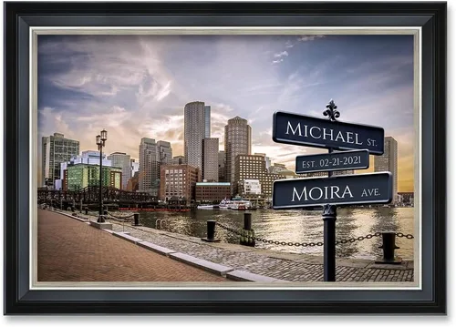 Vista 8 de IPIC - Personalized Framed Canvas with Custom Street Sign in Boston Personalized Street Signs with Names, Custom Canvas Print, Boston Sunset
