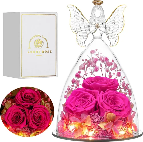 Vista 33 de Regalos de Rosas de Navidad para Mujeres Flor Real Preservada en Figuras de Ángel de Cristal Rosas para Entrega Prime Regalos de Cumpleaños