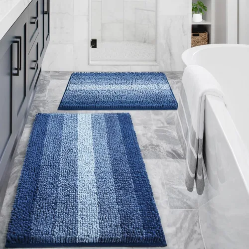 Vista 27 de Gibelle Alfombras de baño negras, alfombra de baño de chenilla de lujo, alfombra pequeña antideslizante para ducha y alfombras de piso para baño