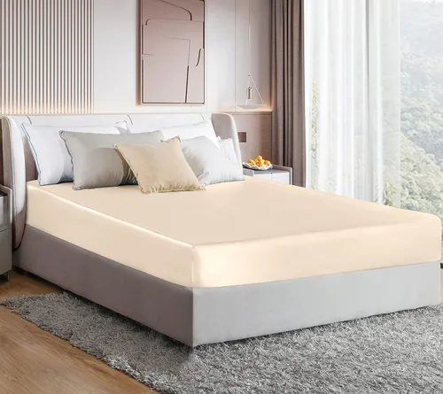 Vista 7 de MILVOWOC Sábana bajera de satén tamaño individual, color beige, 1 pieza Fitted Sheet Only, Soft Bottom, Thick Sheet, 1 Piece