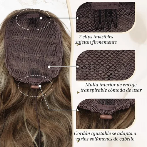 Vista 3 de BARSDAR Extensión de cola de caballo resaltada - 20 pulgadas de extensión de cola de caballo rizada y ondulada con cordón para mujeres - Extensiones