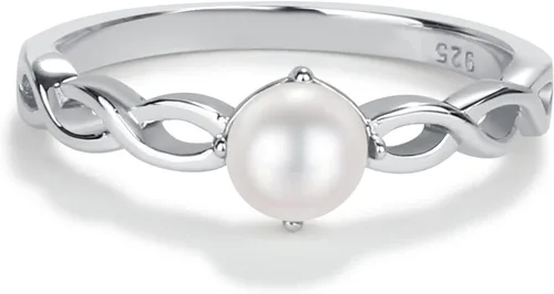 Vista 7 de Precious Pieces . Anillo de plata de ley 925 o chapado en oro de 14 quilates con perlas cultivadas para bebés, bebés, niñas pequeñas, niños pequeños