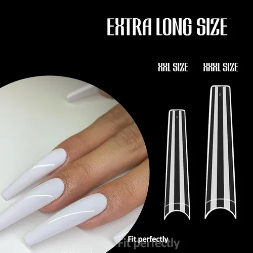 Vista 5 de 504pcs Long Coffin Nail Tips, Pre-shaped Half Cover False Nails with 13 Sizes, Gel Nail Tips for Acrylic Extension, DIY Manicure and Nail Salon Use