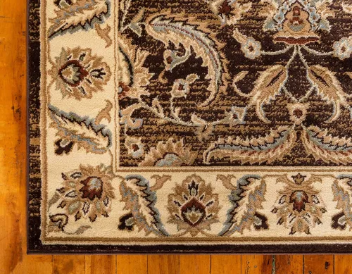Vista 9 de Unique Loom - Colección Voyage - Alfombra redonda tradicional oriental, marrón, Polipropileno, Marrón/Azul Claro