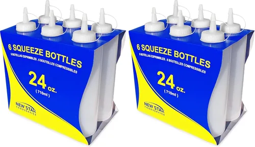 Vista 15 de New Star Foodservice 26283 - Botellas exprimibles de plástico, 8 onzas, rojas, paquete de 6