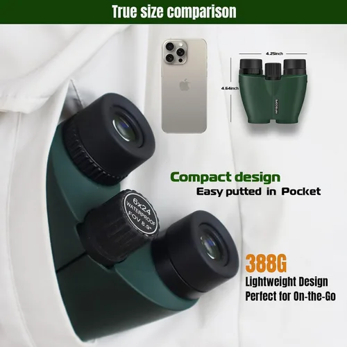 Vista 6 de Binoculares compactos HD de 6 x 24, enfoque cercano de 1.6 ft, impermeables, a prueba de niebla, IPX7, prismáticos BAK-4 para observación de aves