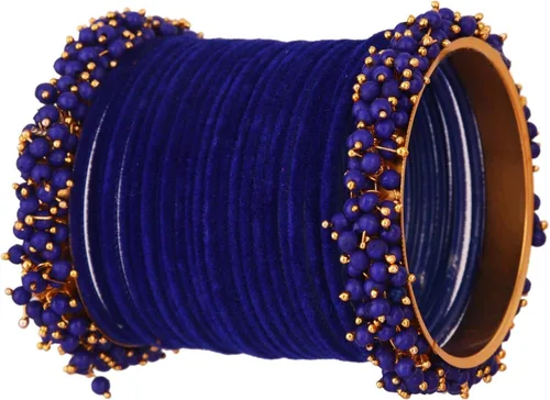 Vista 6 de Efulgenz Indian Bangle Set Faux Pearls Beads Plain Velvet Bracelet Bangle Jewelry for Women