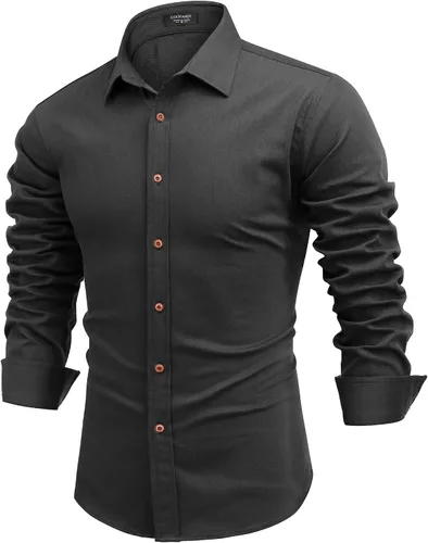 Vista 2 de COOFANDY Camisa vaquera de manga larga para hombre, estilo casual, con botones, chaqueta ligera