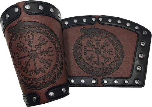 Vista 2 de HiiFeuer Brazo de cuero Jormungandr en relieve, guante de brazo vikingo