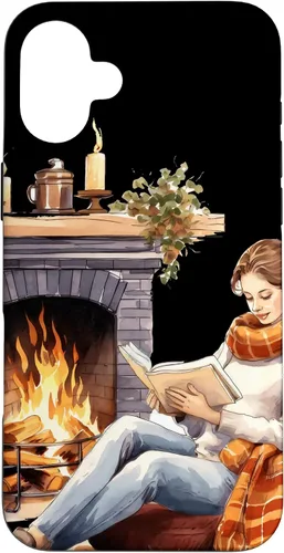 Vista 22 de iPhone 16 Book Reading In Fireplace Reader Bookworm Girls Women Case