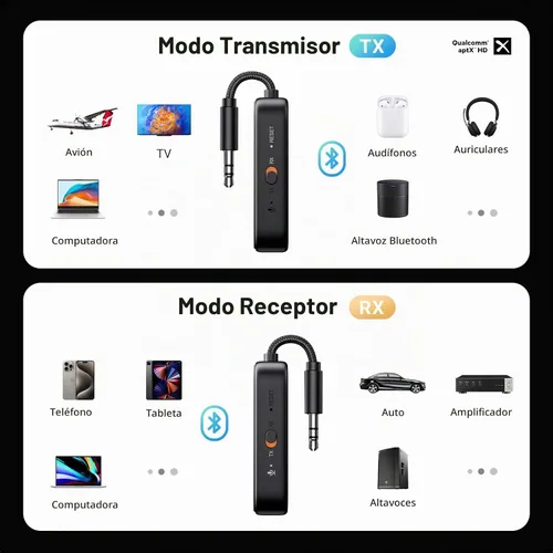 Vista 9 de UGREEN Transmisor Bluetooth 5.2 para Avión Adaptador para Airpods o Auriculares Parejas Duales, Transmisor/Receptor Inalámbrico Bluetooth de 3.5mm
