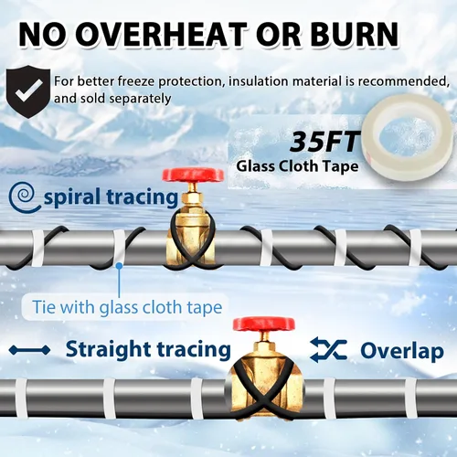 Vista 5 de HEATIT Cable calefactor autorregulador de tubería de 2 pies para protección contra congelación de tuberías, automático con termostato integrado