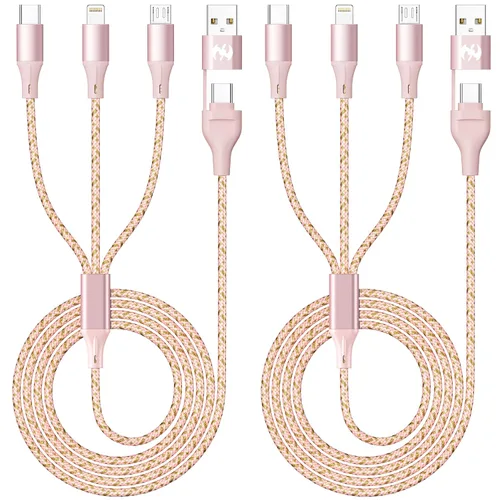 Vista 12 de IDISON Cable de carga múltiple (paquete de 3 de 4 pies), cable de carga 3 en 1, esencial de viaje, cable trenzado de nailon USB A/C, puerto USB A/C