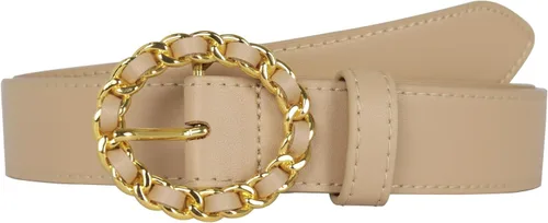 Vista 146 de Cinturón de cuero clásico con hebilla de metal para mujer con vestido de jeans