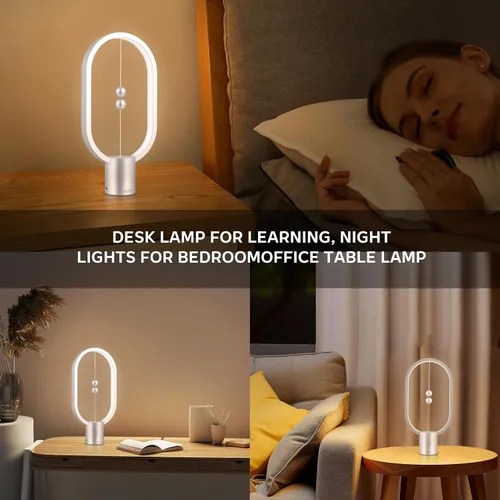 Vista 2 de Heng - Luz de equilibrio, lámpara de mesa LED alimentada por USB, creativa, luz nocturna con interruptor magnético, lámpara de mesa regulable