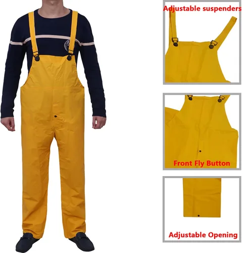 Vista 2 de RainRider Traje de lluvia comercial para hombre, de alta visibilidad, de cuero, resistente, impermeable, con peto, pantalones en general