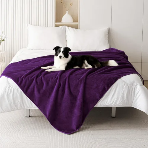 Vista 22 de Smiry Manta de cama impermeable para perro, manta a prueba de fugas para cama y sofá, reversible, de forro polar sherpa, funda protectora de muebles