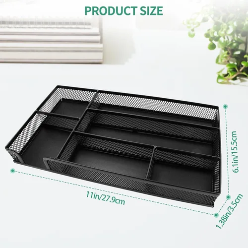 Vista 2 de GAQWOK Bandeja organizadora de cajones de escritorio de malla metálica pequeña para papel, oficina, baño, cocina, maquillaje y tocador, organizador