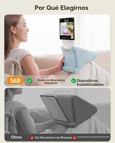 Vista 3 de [Usado] SAIJI Soporte de almohada para tablet iPad mini soporte para Kindle para regazo en la cama, con elevador y clip multifunción ajustable