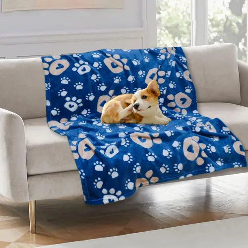 Vista 15 de Manta Suave para Perros para Perros Grandes - Manta Mullida para Mascotas para Gatos y Cachorros, Manta Reversible con Diseño de Huellas de Pata gris