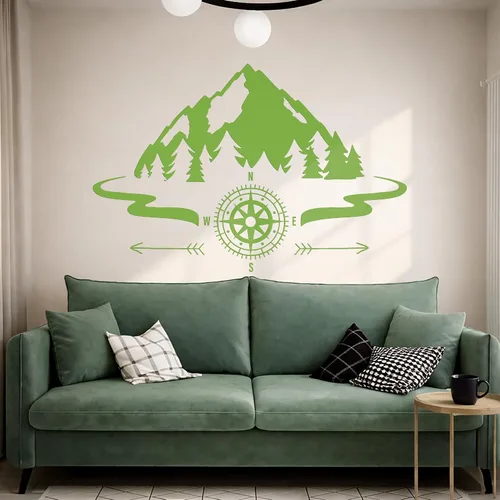 Vista 3 de Vinilo grande para pared, diseño de montañas, brújula, camping, bosque, campamento, decoración artística (ig5651)
