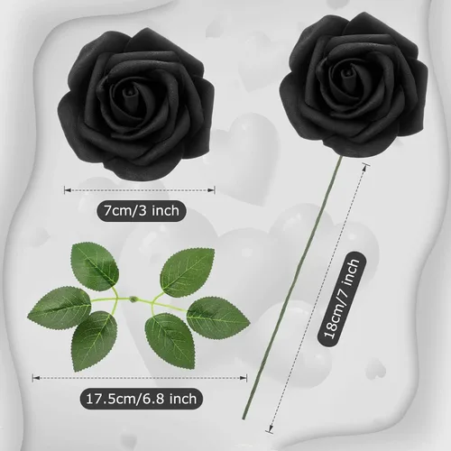 Vista 2 de Ramo de rosas artificiales de espuma artificial, 5 unidades, para boda, regalo de rosas falsas para mujeres, bricolaje, despedida de soltera Negro