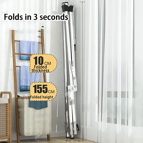 Vista 3 de Estante de secado de ropa de acero inoxidable con ruedas, 95 pulgadas, resistente, plegable y extensible