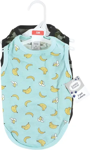Vista 2 de Luvable Friends Camisetas de algodón para perros y gatos, 2 unidades, camuflaje plátano, talla XS