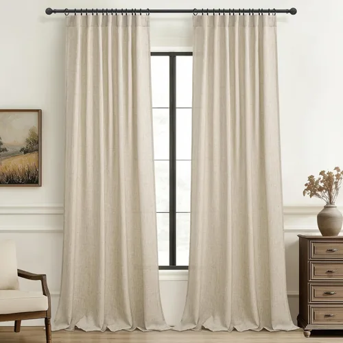 Vista 11 de Cortinas translúcidas de lino beige blanco de 84 pulgadas de largo, 2 paneles, cortinas modernas con filtrado de luz y privacidad, riel de techo