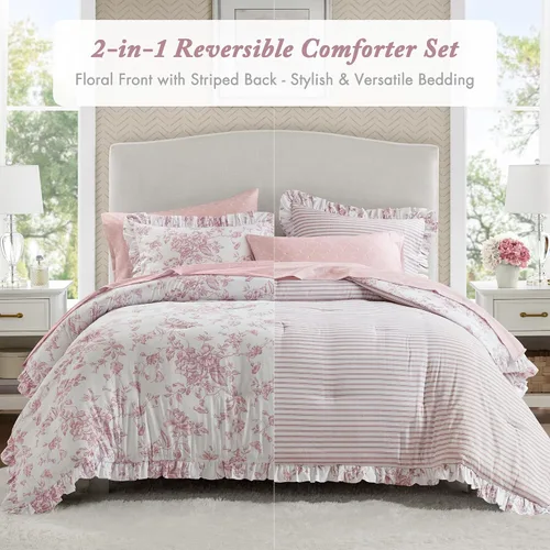 Vista 3 de Madison Park Essentials - Juego de edredón floral rosa con sábanas