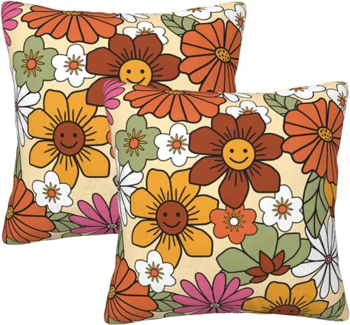 Vista 8 de Juego de 2 fundas de almohada bohemias de 18 x 18 pulgadas, fundas de almohada bohemias onduladas suaves con ondas de arco iris, fundas de cojín