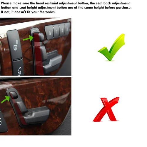 Vista 2 de Moonlinks Mercedes Benz - Calcomanías cromadas para botones de ajuste de asiento de puerta, adhesivos de botones de ajuste de asiento para clase B